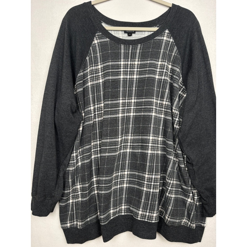 Torrid Plaid Sweatshirt Womens 4X Plus Raglan Sleeve Gray Fleece Pullover